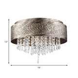 Bronze Drum Flush Lamp Antique Style Iron 5/9 Lights Flush Mount Ceiling Light with Crystal Accent, 16"/19.5" Width Clearhalo 'Ceiling Lights' 'Close To Ceiling Lights' 'Close to ceiling' 'Flush mount' Lighting' 154924