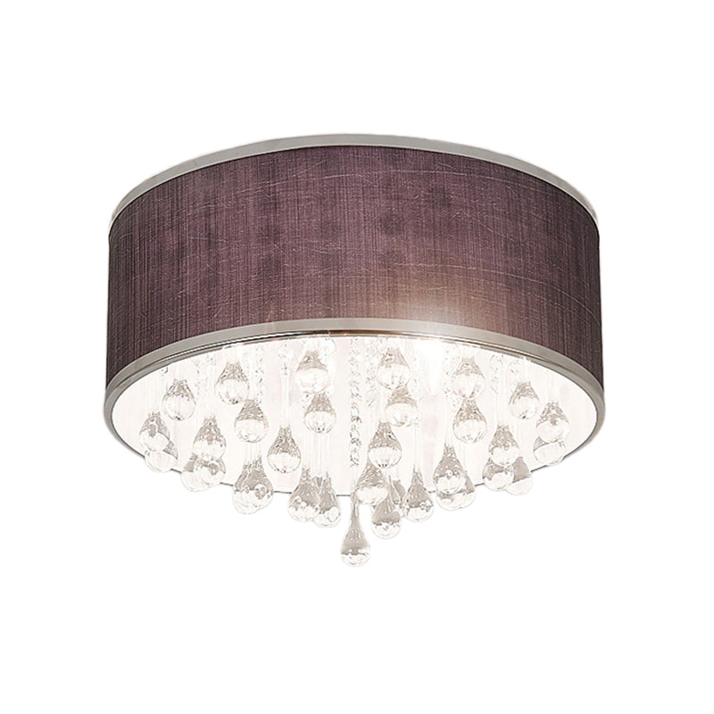 Black Drum Flush Pendant Light 6/8 Lights Contemporary Fabric Ceiling Lighting with Clear Teardrop Crystal Accent, 18"/19.5" Dia Clearhalo 'Ceiling Lights' 'Close To Ceiling Lights' 'Close to ceiling' 'Flush mount' Lighting' 154940
