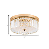 LED Drum Shade Flush Mount Lamp Modernist Metal Flush Ceiling Light with Clear Crystal Prism in Gold Finish, 14"/18" Wide Clearhalo 'Ceiling Lights' 'Close To Ceiling Lights' 'Close to ceiling' 'Flush mount' Lighting' 154966