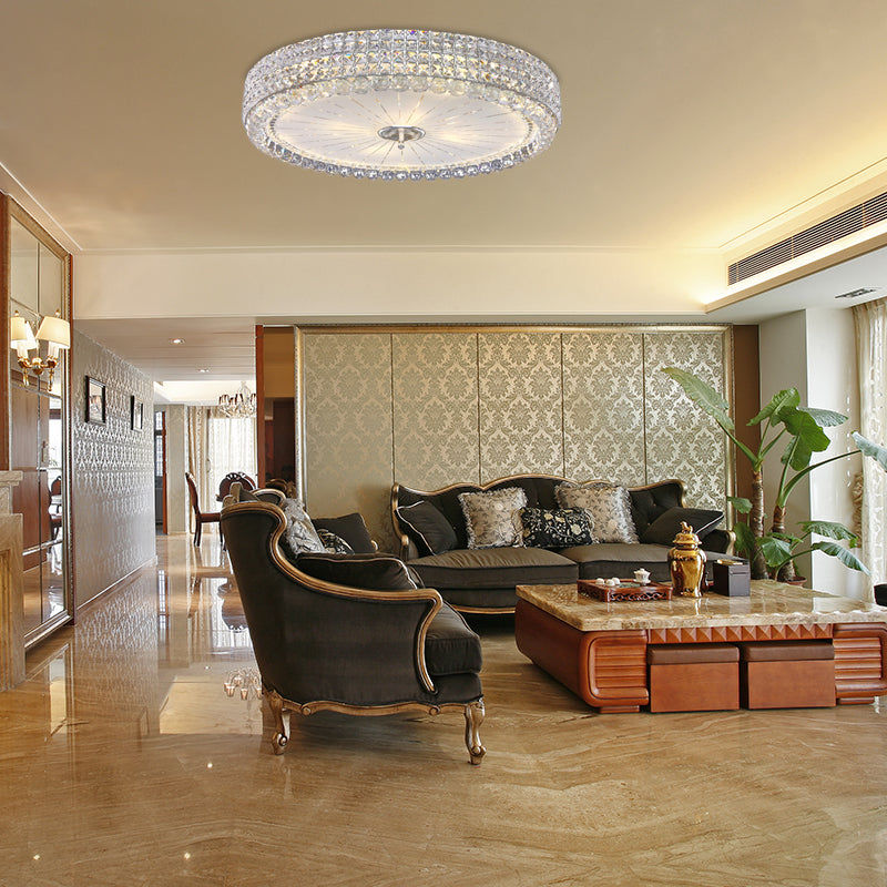 16"/19.5" W Drum Flush Mount Lamp Contemporary Clear Crystal Multi-Head Flush Mount Ceiling Light in Chrome Chrome 31.5" Clearhalo 'Ceiling Lights' 'Close To Ceiling Lights' 'Close to ceiling' 'Flush mount' Lighting' 154972