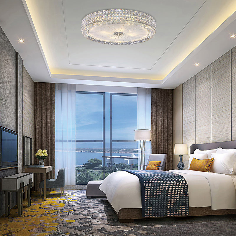 16"/19.5" W Drum Flush Mount Lamp Contemporary Clear Crystal Multi-Head Flush Mount Ceiling Light in Chrome Clearhalo 'Ceiling Lights' 'Close To Ceiling Lights' 'Close to ceiling' 'Flush mount' Lighting' 154975