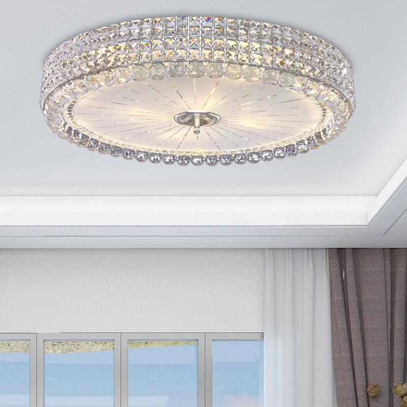 16"/19.5" W Drum Flush Mount Lamp Contemporary Clear Crystal Multi-Head Flush Mount Ceiling Light in Chrome Chrome 16" Clearhalo 'Ceiling Lights' 'Close To Ceiling Lights' 'Close to ceiling' 'Flush mount' Lighting' 154976