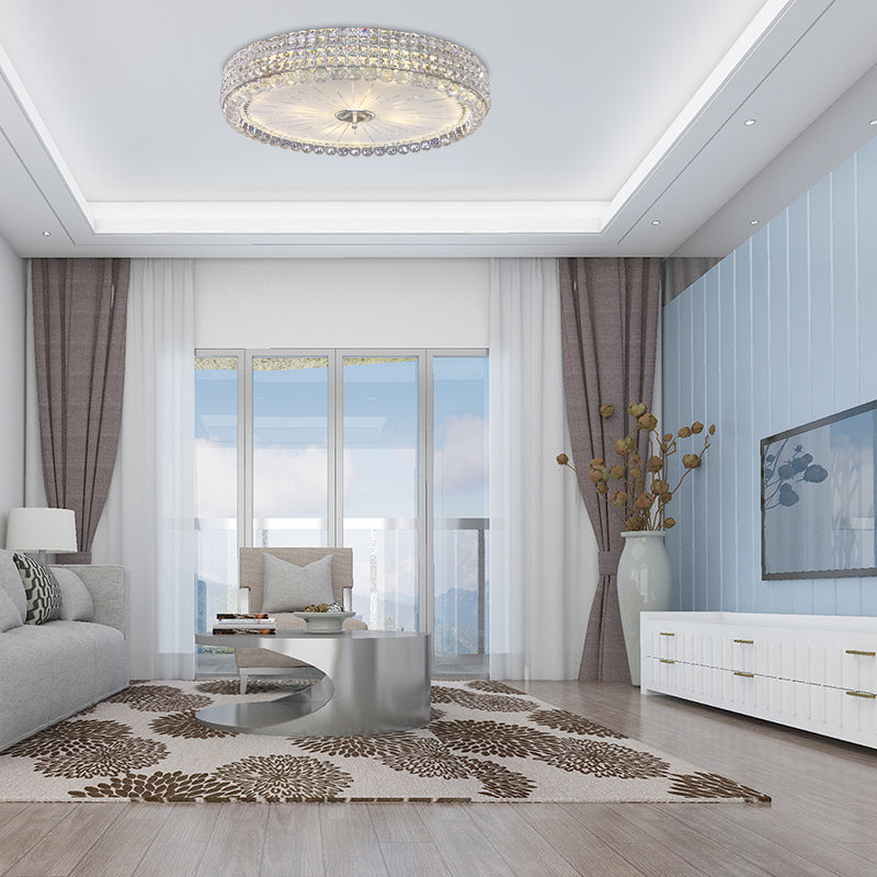 16"/19.5" W Drum Flush Mount Lamp Contemporary Clear Crystal Multi-Head Flush Mount Ceiling Light in Chrome Clearhalo 'Ceiling Lights' 'Close To Ceiling Lights' 'Close to ceiling' 'Flush mount' Lighting' 154977