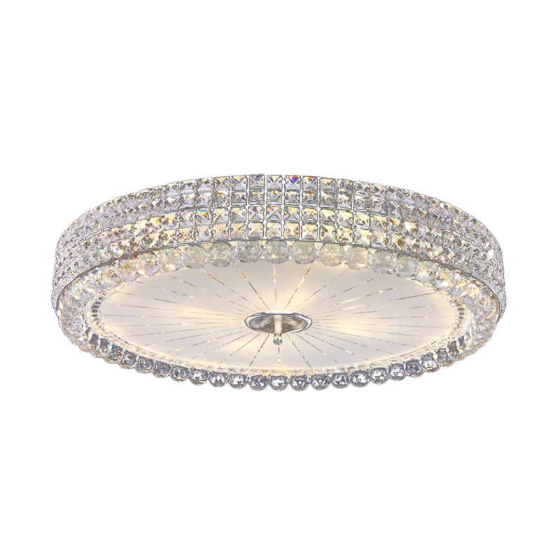 16"/19.5" W Drum Flush Mount Lamp Contemporary Clear Crystal Multi-Head Flush Mount Ceiling Light in Chrome Clearhalo 'Ceiling Lights' 'Close To Ceiling Lights' 'Close to ceiling' 'Flush mount' Lighting' 154978