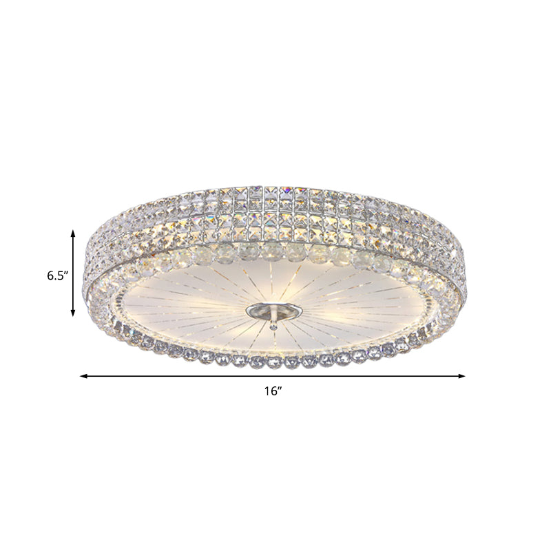 16"/19.5" W Drum Flush Mount Lamp Contemporary Clear Crystal Multi-Head Flush Mount Ceiling Light in Chrome Clearhalo 'Ceiling Lights' 'Close To Ceiling Lights' 'Close to ceiling' 'Flush mount' Lighting' 154979