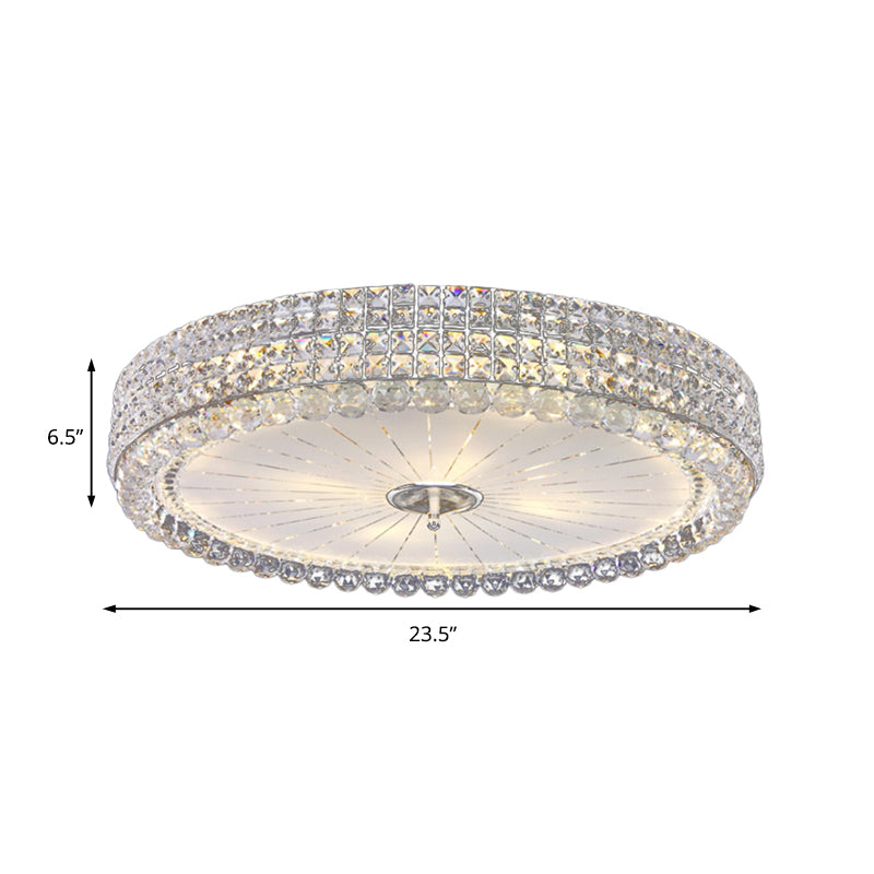 16"/19.5" W Drum Flush Mount Lamp Contemporary Clear Crystal Multi-Head Flush Mount Ceiling Light in Chrome Clearhalo 'Ceiling Lights' 'Close To Ceiling Lights' 'Close to ceiling' 'Flush mount' Lighting' 154980