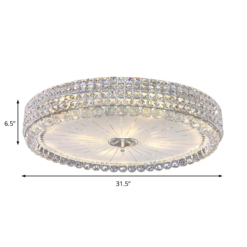 16"/19.5" W Drum Flush Mount Lamp Contemporary Clear Crystal Multi-Head Flush Mount Ceiling Light in Chrome Clearhalo 'Ceiling Lights' 'Close To Ceiling Lights' 'Close to ceiling' 'Flush mount' Lighting' 154981