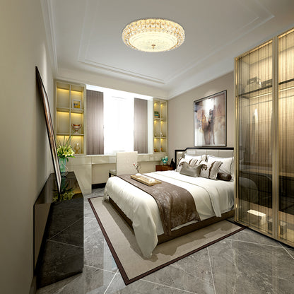 LED Round Ceiling Flush Mount Contemporary Frosted Glass Flush Light with K9 Crystal in Gold, 12"/16" Wide Gold 12" Clearhalo 'Ceiling Lights' 'Close To Ceiling Lights' 'Close to ceiling' 'Flush mount' Lighting' 155018