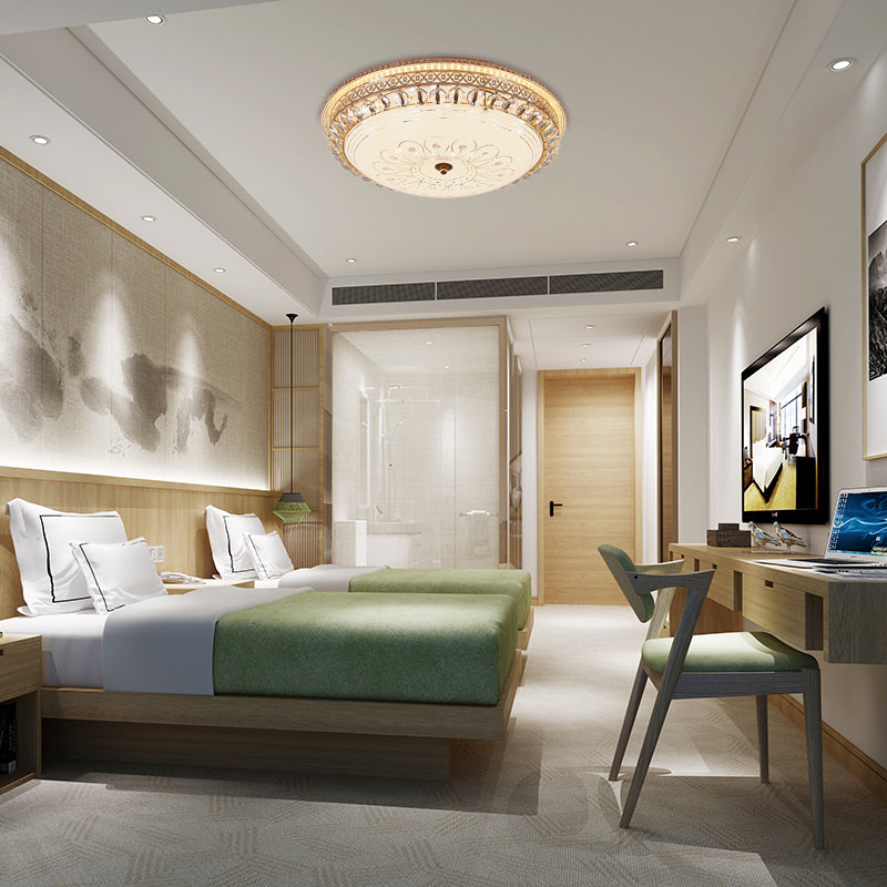 16"/19.5" W Round Flush Mount Light Bedroom Opal Glass LED Modern Flush Ceiling Light with Crystal Accent in Gold Clearhalo 'Ceiling Lights' 'Close To Ceiling Lights' 'Close to ceiling' 'Flush mount' Lighting' 155042