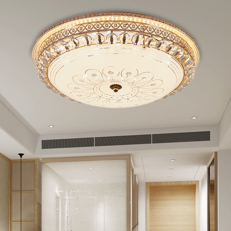16"/19.5" W Round Flush Mount Light Bedroom Opal Glass LED Modern Flush Ceiling Light with Crystal Accent in Gold Clearhalo 'Ceiling Lights' 'Close To Ceiling Lights' 'Close to ceiling' 'Flush mount' Lighting' 155043
