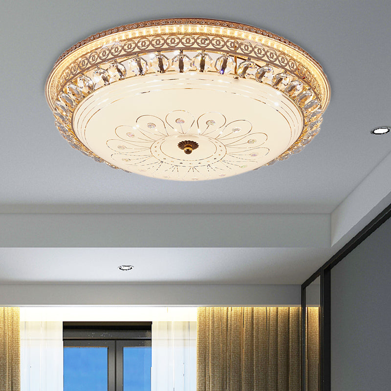 16"/19.5" W Round Flush Mount Light Bedroom Opal Glass LED Modern Flush Ceiling Light with Crystal Accent in Gold Clearhalo 'Ceiling Lights' 'Close To Ceiling Lights' 'Close to ceiling' 'Flush mount' Lighting' 155044