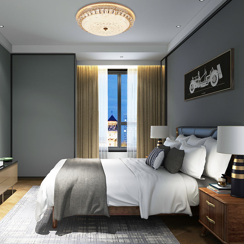 16"/19.5" W Round Flush Mount Light Bedroom Opal Glass LED Modern Flush Ceiling Light with Crystal Accent in Gold Clearhalo 'Ceiling Lights' 'Close To Ceiling Lights' 'Close to ceiling' 'Flush mount' Lighting' 155045