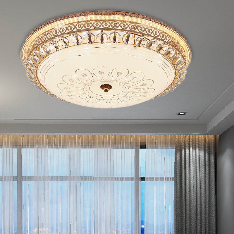 16"/19.5" W Round Flush Mount Light Bedroom Opal Glass LED Modern Flush Ceiling Light with Crystal Accent in Gold Clearhalo 'Ceiling Lights' 'Close To Ceiling Lights' 'Close to ceiling' 'Flush mount' Lighting' 155046