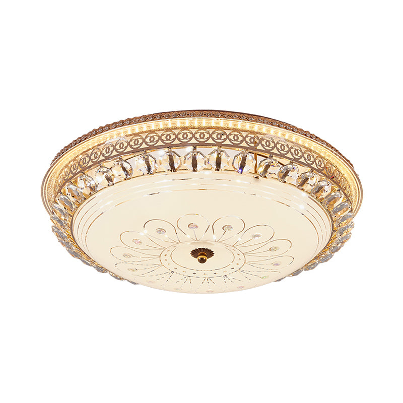 16"/19.5" W Round Flush Mount Light Bedroom Opal Glass LED Modern Flush Ceiling Light with Crystal Accent in Gold Clearhalo 'Ceiling Lights' 'Close To Ceiling Lights' 'Close to ceiling' 'Flush mount' Lighting' 155048