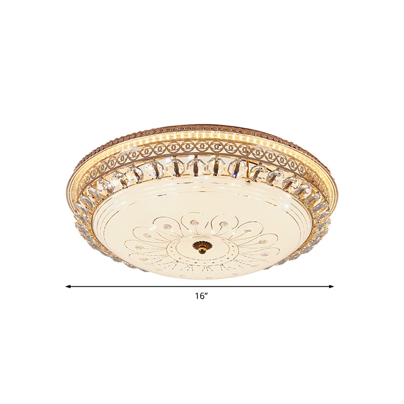 16"/19.5" W Round Flush Mount Light Bedroom Opal Glass LED Modern Flush Ceiling Light with Crystal Accent in Gold Clearhalo 'Ceiling Lights' 'Close To Ceiling Lights' 'Close to ceiling' 'Flush mount' Lighting' 155049