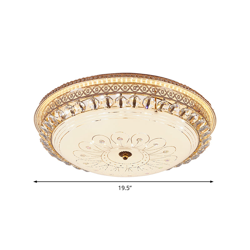16"/19.5" W Round Flush Mount Light Bedroom Opal Glass LED Modern Flush Ceiling Light with Crystal Accent in Gold Clearhalo 'Ceiling Lights' 'Close To Ceiling Lights' 'Close to ceiling' 'Flush mount' Lighting' 155050