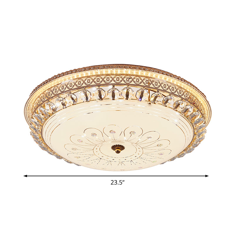 16"/19.5" W Round Flush Mount Light Bedroom Opal Glass LED Modern Flush Ceiling Light with Crystal Accent in Gold Clearhalo 'Ceiling Lights' 'Close To Ceiling Lights' 'Close to ceiling' 'Flush mount' Lighting' 155051