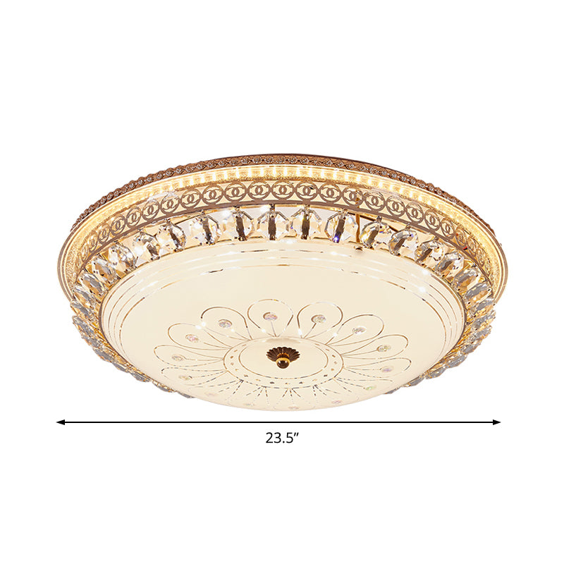 16"/19.5" W Round Flush Mount Light Bedroom Opal Glass LED Modern Flush Ceiling Light with Crystal Accent in Gold Clearhalo 'Ceiling Lights' 'Close To Ceiling Lights' 'Close to ceiling' 'Flush mount' Lighting' 155051