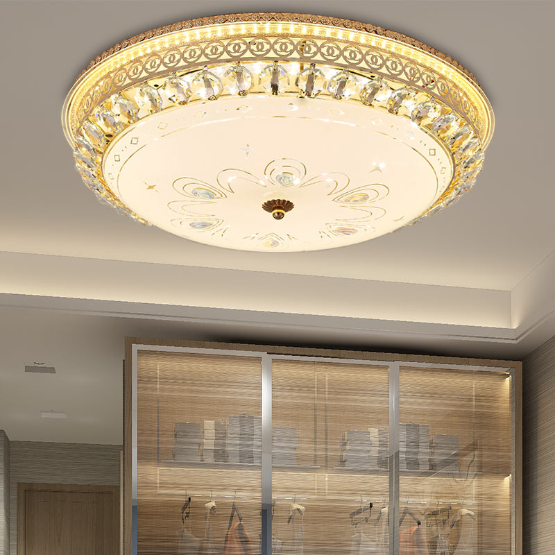 16"/19.5" W Round Flush Mount Light Bedroom Opal Glass LED Modern Flush Ceiling Light with Crystal Accent in Gold Gold 23.5" B Clearhalo 'Ceiling Lights' 'Close To Ceiling Lights' 'Close to ceiling' 'Flush mount' Lighting' 155053