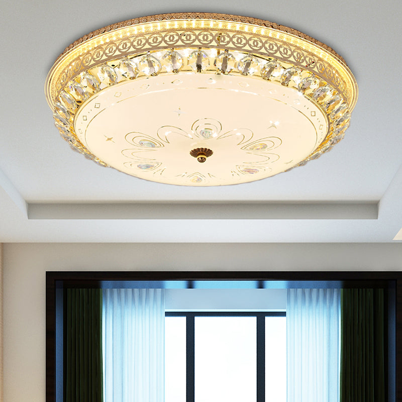 16"/19.5" W Round Flush Mount Light Bedroom Opal Glass LED Modern Flush Ceiling Light with Crystal Accent in Gold Gold 19.5" B Clearhalo 'Ceiling Lights' 'Close To Ceiling Lights' 'Close to ceiling' 'Flush mount' Lighting' 155055