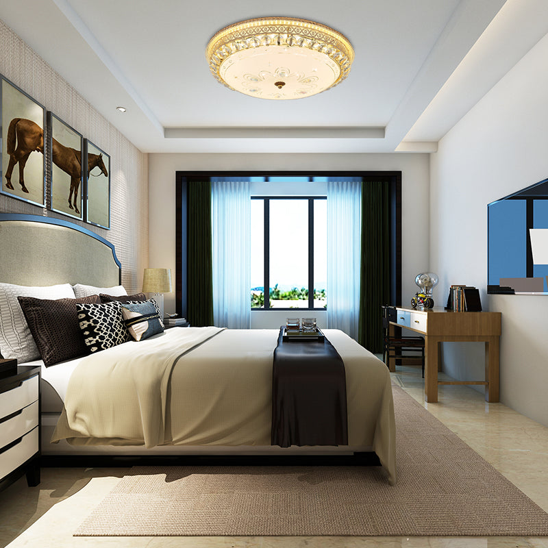 16"/19.5" W Round Flush Mount Light Bedroom Opal Glass LED Modern Flush Ceiling Light with Crystal Accent in Gold Clearhalo 'Ceiling Lights' 'Close To Ceiling Lights' 'Close to ceiling' 'Flush mount' Lighting' 155056