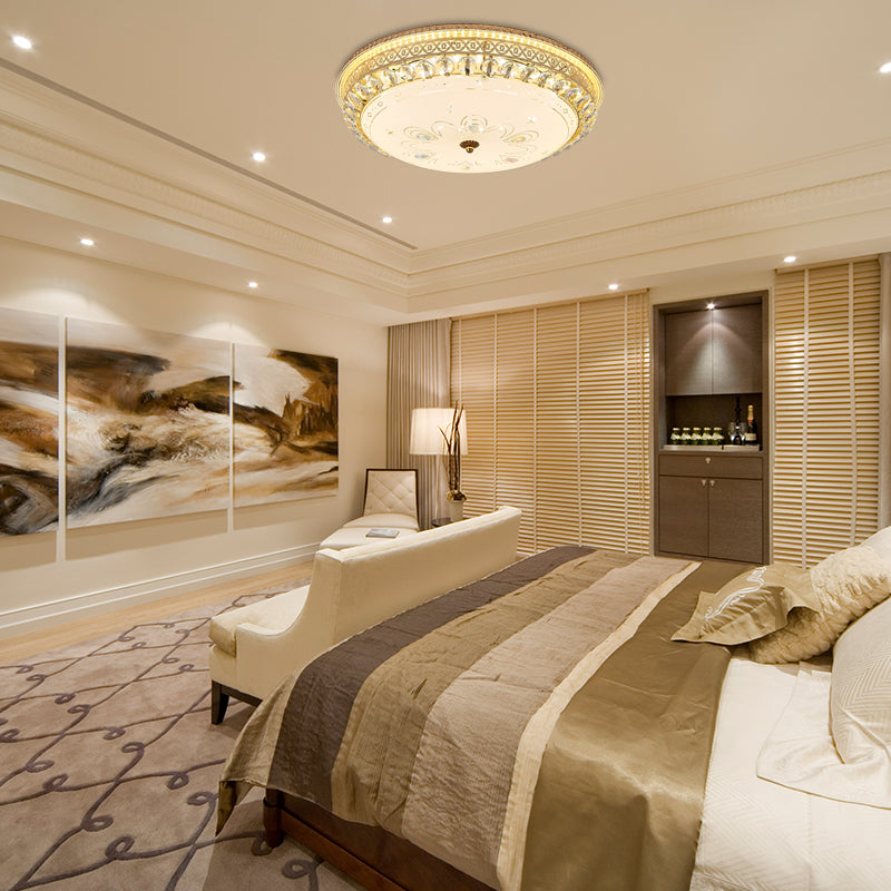 16"/19.5" W Round Flush Mount Light Bedroom Opal Glass LED Modern Flush Ceiling Light with Crystal Accent in Gold Clearhalo 'Ceiling Lights' 'Close To Ceiling Lights' 'Close to ceiling' 'Flush mount' Lighting' 155058