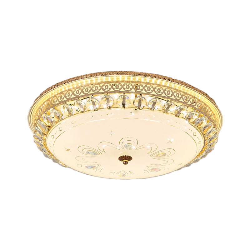 16"/19.5" W Round Flush Mount Light Bedroom Opal Glass LED Modern Flush Ceiling Light with Crystal Accent in Gold Clearhalo 'Ceiling Lights' 'Close To Ceiling Lights' 'Close to ceiling' 'Flush mount' Lighting' 155059