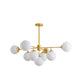 Black/Gold Branch Chandelier Modern 7/9/11-Light Iron Ceiling Pendant with White Glass Ball Shade Clearhalo 'Ceiling Lights' 'Chandeliers' 'Glass shade' 'Glass' 'Modern Chandeliers' 'Modern' Lighting' 155173