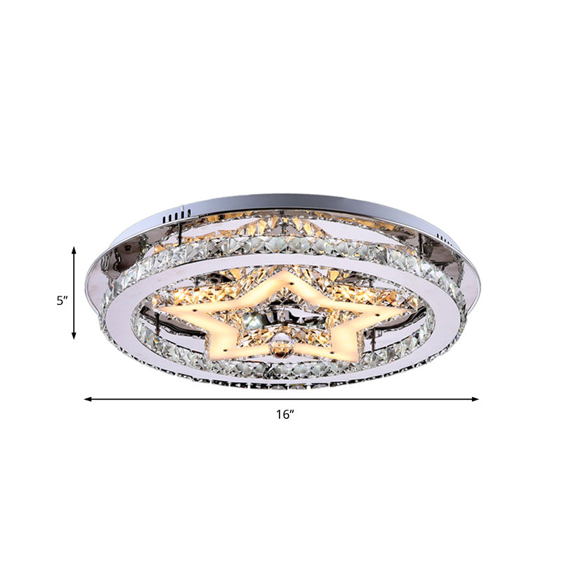 Modern Style Star Semi Flush Pendant Light with Round Shade Clear Crystal 16"/19.5"/23.5" W LED Ceiling Lighting in Chrome Clearhalo 'Ceiling Lights' 'Close To Ceiling Lights' 'Close to ceiling' 'Flush mount' Lighting' 155233