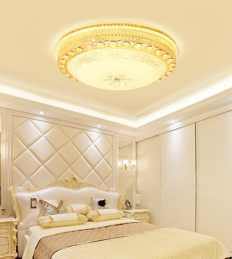 Opal Glass Bowl Flush Light LED Modernism Flush Ceiling Light with Crystal Accent and Hollow Out Design in Gold Gold Clearhalo 'Ceiling Lights' 'Close To Ceiling Lights' 'Close to ceiling' 'Flush mount' Lighting' 155241