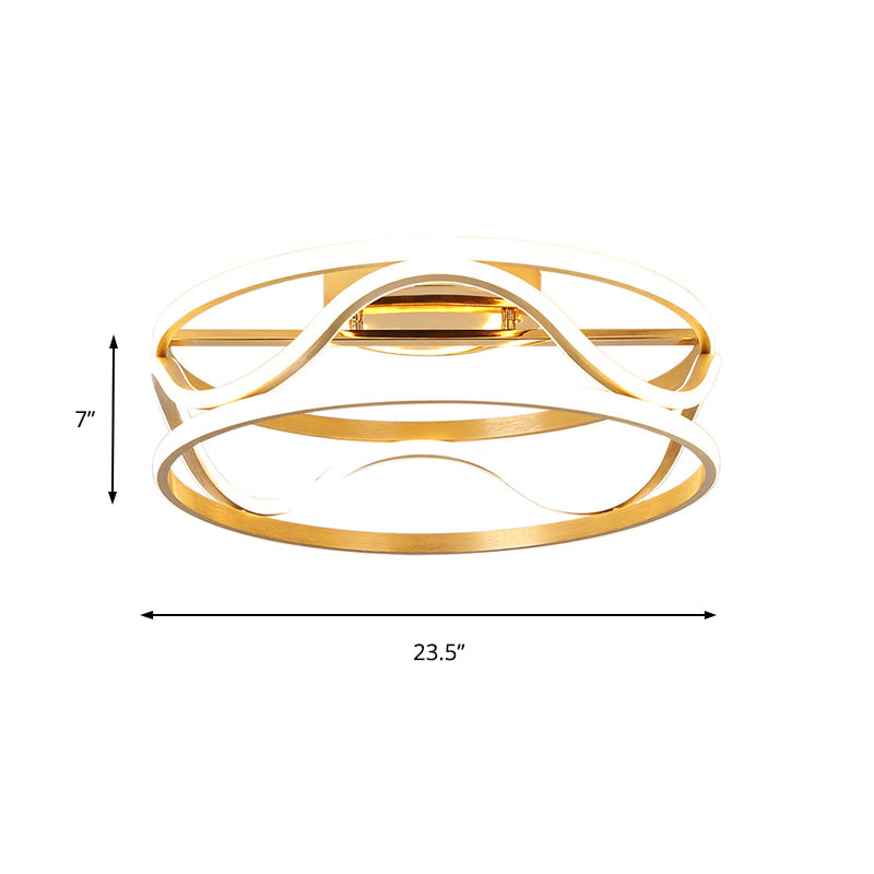 Drum Flush Mount Ceiling Light Modernism Metal Gold LED Ceiling Mounted Fixture for Bedroom in Warm/White, 18"/23.5" W Clearhalo 'Ceiling Lights' 'Close To Ceiling Lights' 'Close to ceiling' 'Semi-flushmount' Lighting' 155371