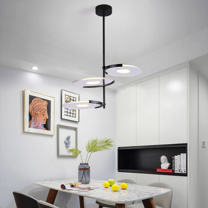Acrylic Disk Chandelier Modern 2/3-Head Black Hanging Ceiling Pendant for Dining Room 3 Black Clearhalo 'Ceiling Lights' 'Chandeliers' 'Modern Chandeliers' 'Modern' Lighting' 155454