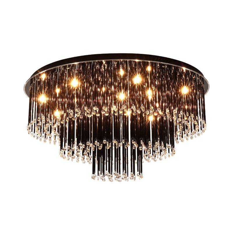 19.5"/23.5" W Tiered Flush Mount Lamp Modern Black Crystal 8/10 Bulbs Flush Mount Chandelier for Bedroom Clearhalo 'Ceiling Lights' 'Close To Ceiling Lights' 'Close to ceiling' 'Flush mount' Lighting' 155488