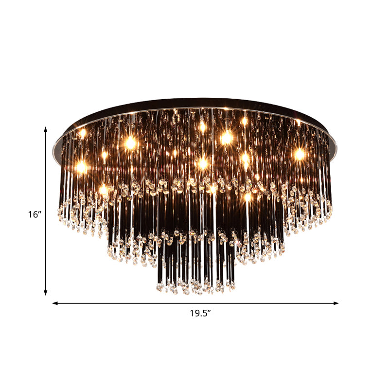19.5"/23.5" W Tiered Flush Mount Lamp Modern Black Crystal 8/10 Bulbs Flush Mount Chandelier for Bedroom Clearhalo 'Ceiling Lights' 'Close To Ceiling Lights' 'Close to ceiling' 'Flush mount' Lighting' 155489
