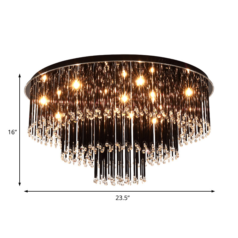19.5"/23.5" W Tiered Flush Mount Lamp Modern Black Crystal 8/10 Bulbs Flush Mount Chandelier for Bedroom Clearhalo 'Ceiling Lights' 'Close To Ceiling Lights' 'Close to ceiling' 'Flush mount' Lighting' 155490