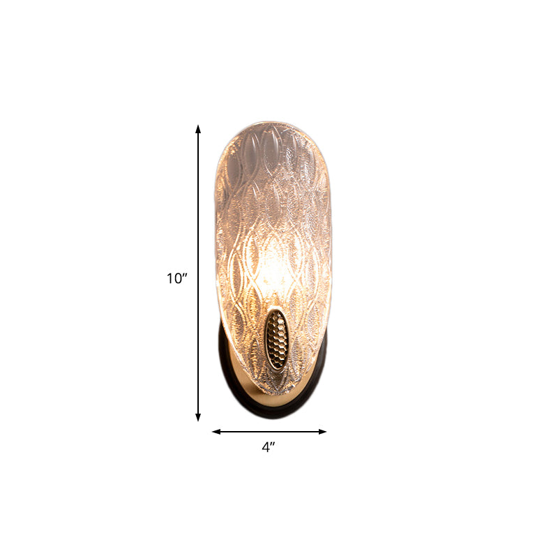 Textured Glass Oval Wall Lamp Modern 1/2-Light Wall Light Fixture in Black and Gold for Corridor Clearhalo 'Art deco wall lights' 'Cast Iron' 'Glass' 'Industrial wall lights' 'Industrial' 'Middle century wall lights' 'Modern' 'Rustic wall lights' 'Tiffany' 'Traditional wall lights' 'Wall Lamps & Sconces' 'Wall Lights' Lighting' 155520