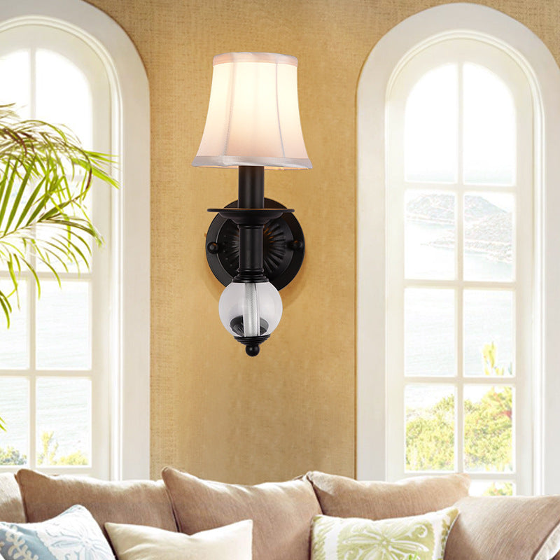 White Fabric Bell Wall Sconce Contemporary 1 Light Wall Lamp with Crystal Ball and Straight Arm in Black Clearhalo 'Cast Iron' 'Glass' 'Industrial' 'Modern wall lights' 'Modern' 'Tiffany' 'Traditional wall lights' 'Wall Lamps & Sconces' 'Wall Lights' Lighting' 155591