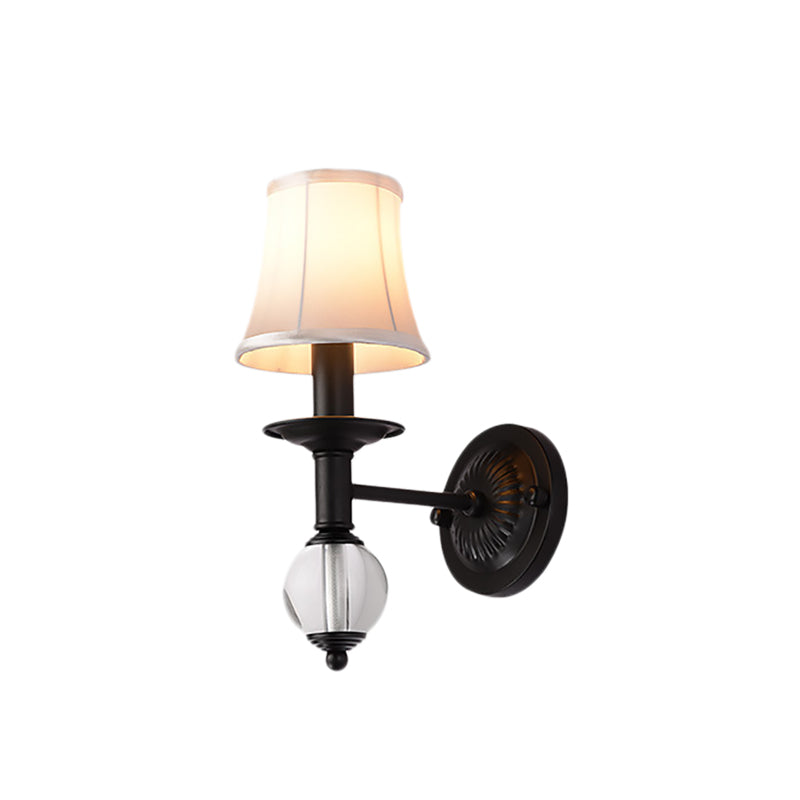 White Fabric Bell Wall Sconce Contemporary 1 Light Wall Lamp with Crystal Ball and Straight Arm in Black Clearhalo 'Cast Iron' 'Glass' 'Industrial' 'Modern wall lights' 'Modern' 'Tiffany' 'Traditional wall lights' 'Wall Lamps & Sconces' 'Wall Lights' Lighting' 155592