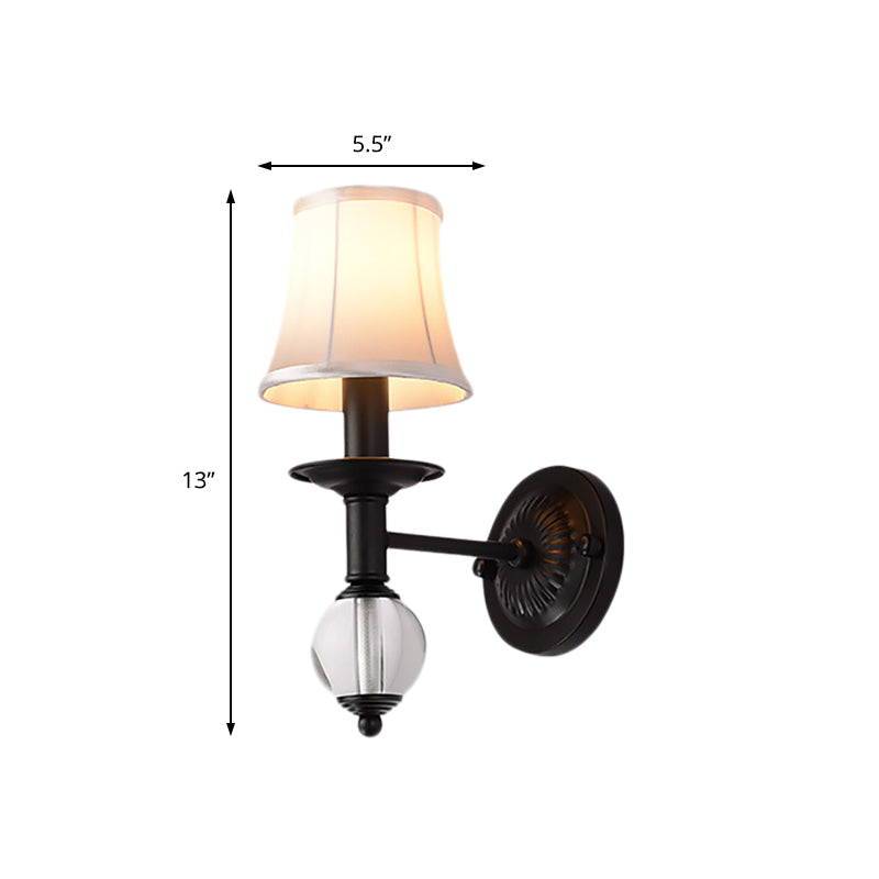 White Fabric Bell Wall Sconce Contemporary 1 Light Wall Lamp with Crystal Ball and Straight Arm in Black Clearhalo 'Cast Iron' 'Glass' 'Industrial' 'Modern wall lights' 'Modern' 'Tiffany' 'Traditional wall lights' 'Wall Lamps & Sconces' 'Wall Lights' Lighting' 155593