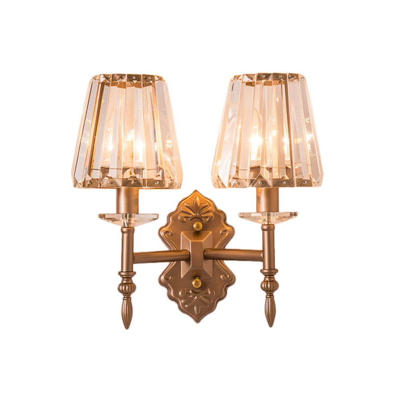 Faceted Crystal Wall Light Fixture with Cone Shade Modernist 1/2-Light Wall Sconce in Copper for Bedroom Clearhalo 'Cast Iron' 'Glass' 'Industrial' 'Modern wall lights' 'Modern' 'Tiffany' 'Traditional wall lights' 'Wall Lamps & Sconces' 'Wall Lights' Lighting' 155607