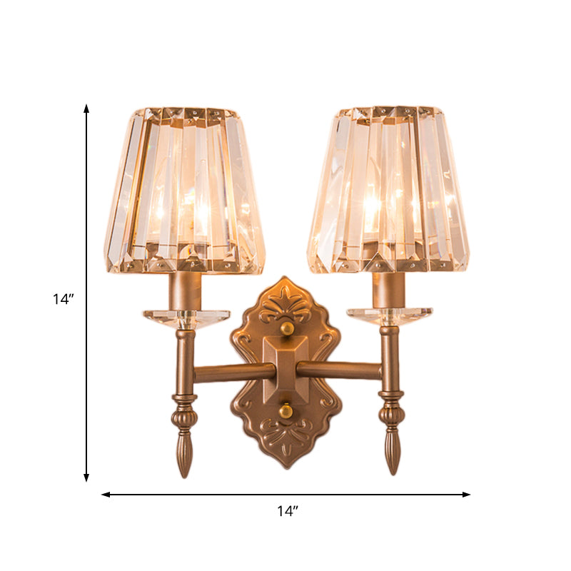 Faceted Crystal Wall Light Fixture with Cone Shade Modernist 1/2-Light Wall Sconce in Copper for Bedroom Clearhalo 'Cast Iron' 'Glass' 'Industrial' 'Modern wall lights' 'Modern' 'Tiffany' 'Traditional wall lights' 'Wall Lamps & Sconces' 'Wall Lights' Lighting' 155608