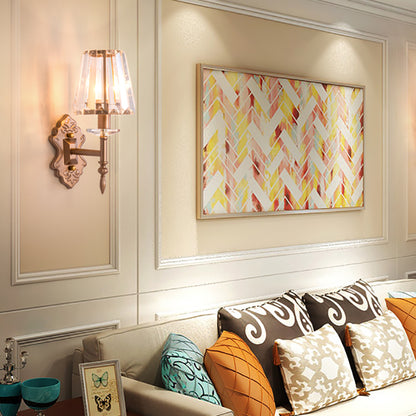 Faceted Crystal Wall Light Fixture with Cone Shade Modernist 1/2-Light Wall Sconce in Copper for Bedroom 1.0 Copper Clearhalo 'Cast Iron' 'Glass' 'Industrial' 'Modern wall lights' 'Modern' 'Tiffany' 'Traditional wall lights' 'Wall Lamps & Sconces' 'Wall Lights' Lighting' 155609