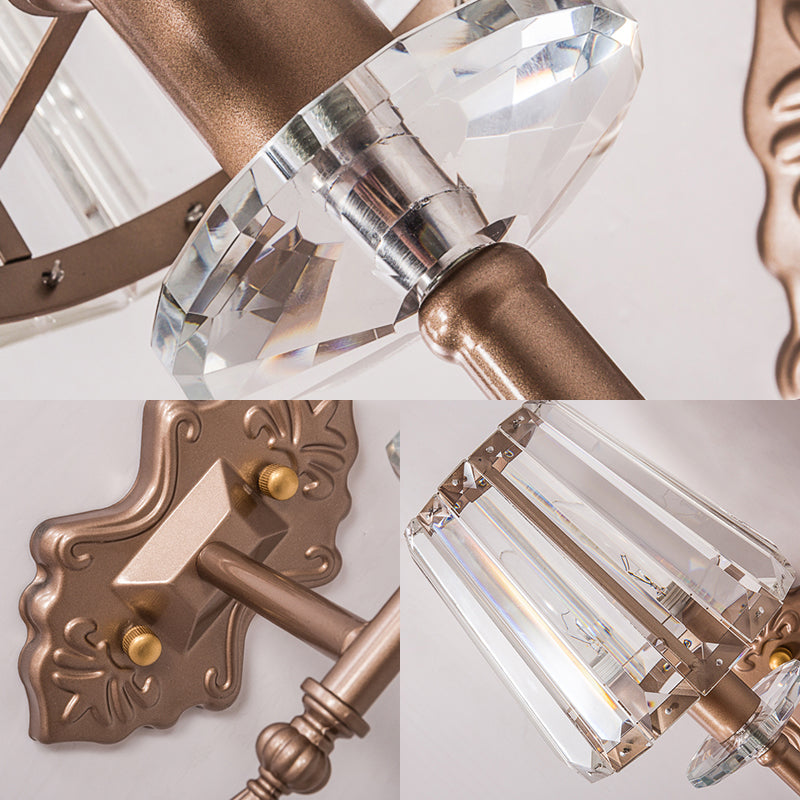 Faceted Crystal Wall Light Fixture with Cone Shade Modernist 1/2-Light Wall Sconce in Copper for Bedroom Clearhalo 'Cast Iron' 'Glass' 'Industrial' 'Modern wall lights' 'Modern' 'Tiffany' 'Traditional wall lights' 'Wall Lamps & Sconces' 'Wall Lights' Lighting' 155613