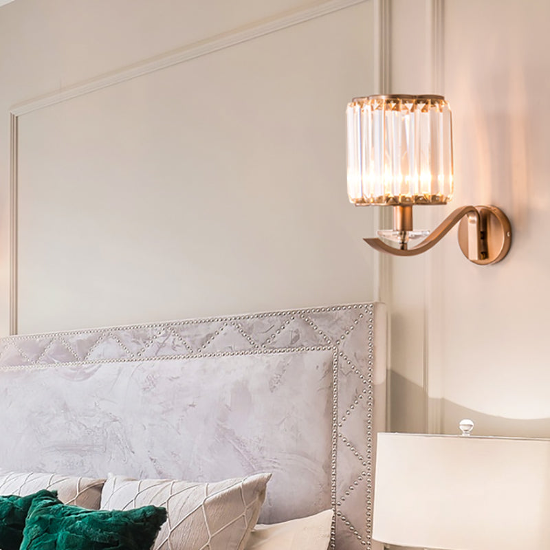 Modernist Faceted Crystal Wall Mount Light with Cylinder Shade 1 Light Wall Lighting Fixture in Copper - Clearhalo - 'Modern wall lights' - 'Modern' - 'Wall Lamps & Sconces' - 'Wall Lights' - Lighting' - 155626