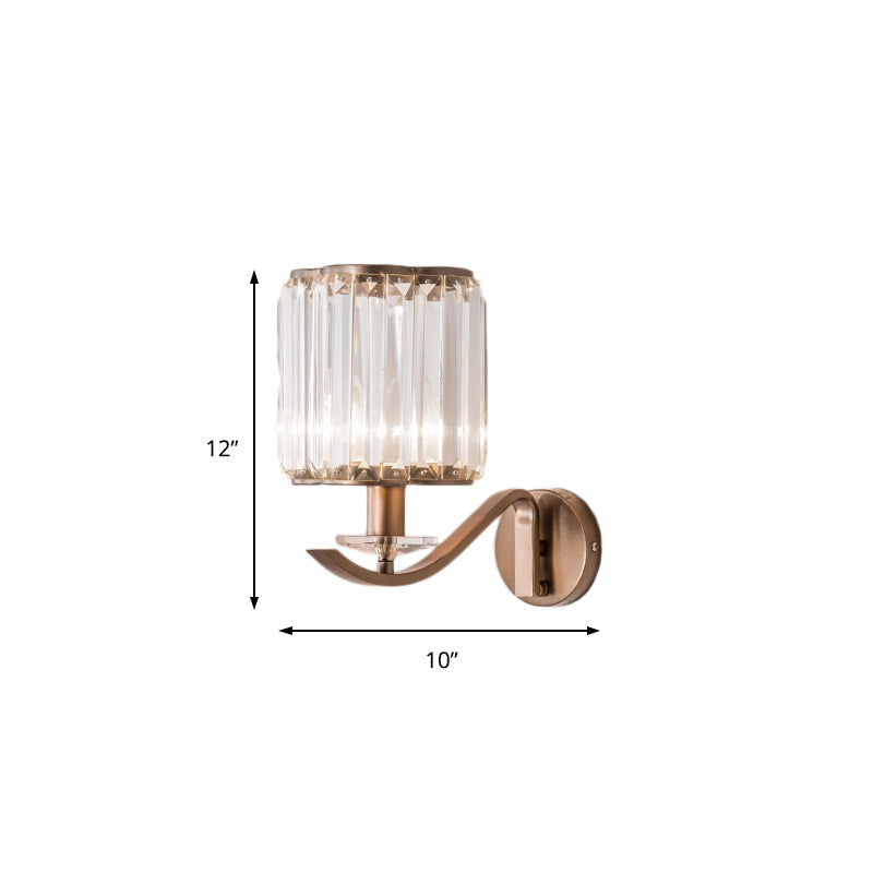 Modernist Faceted Crystal Wall Mount Light with Cylinder Shade 1 Light Wall Lighting Fixture in Copper - Clearhalo - 'Modern wall lights' - 'Modern' - 'Wall Lamps & Sconces' - 'Wall Lights' - Lighting' - 155628