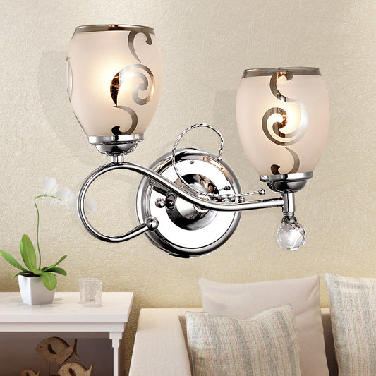 2 Bulbs Bowl Sconce Lighting Modern Style Glass Wall Lighting with Crystal Ball in Chrome for Living Room Chrome Clearhalo 'Cast Iron' 'Glass' 'Industrial' 'Modern wall lights' 'Modern' 'Tiffany' 'Traditional wall lights' 'Wall Lamps & Sconces' 'Wall Lights' Lighting' 155676