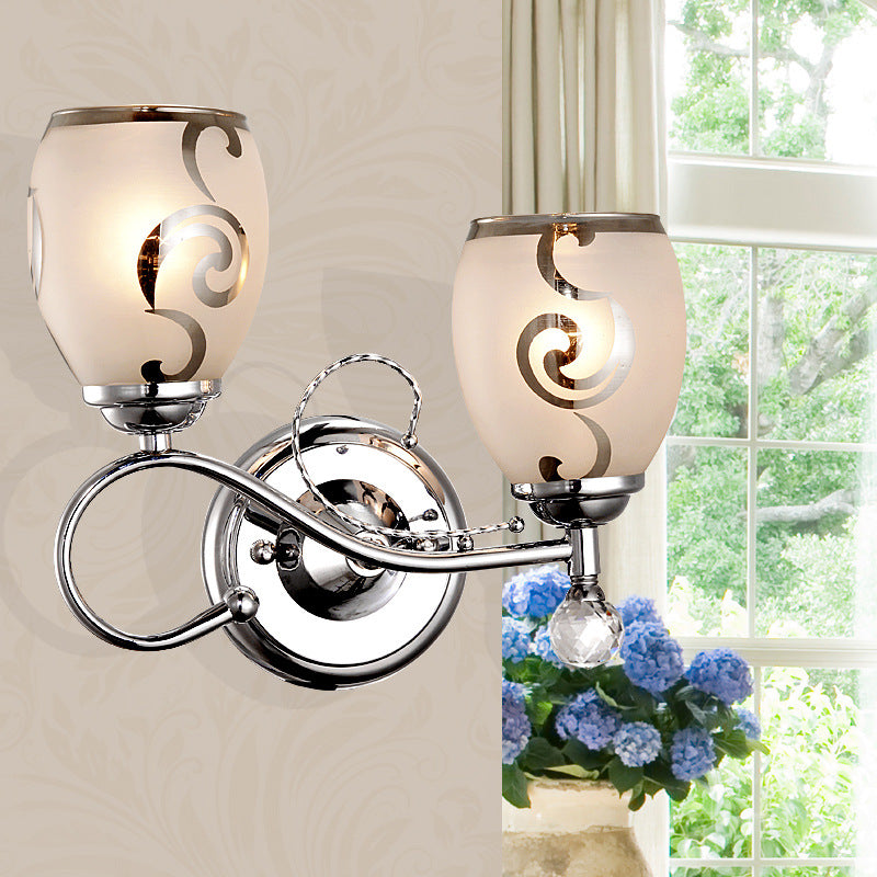 2 Bulbs Bowl Sconce Lighting Modern Style Glass Wall Lighting with Crystal Ball in Chrome for Living Room Clearhalo 'Cast Iron' 'Glass' 'Industrial' 'Modern wall lights' 'Modern' 'Tiffany' 'Traditional wall lights' 'Wall Lamps & Sconces' 'Wall Lights' Lighting' 155677