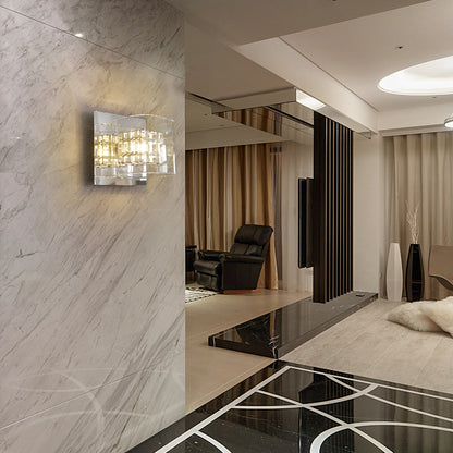 Clear Glass Squared Wall Sconce Contemporary 1 Light Wall Lamp with Inner Wire Shade in Chrome for Corridor Chrome Clearhalo 'Modern wall lights' 'Modern' 'Wall Lamps & Sconces' 'Wall Lights' Lighting' 155737