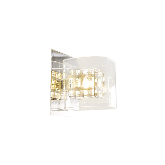 Clear Glass Squared Wall Sconce Contemporary 1 Light Wall Lamp with Inner Wire Shade in Chrome for Corridor Clearhalo 'Modern wall lights' 'Modern' 'Wall Lamps & Sconces' 'Wall Lights' Lighting' 155739