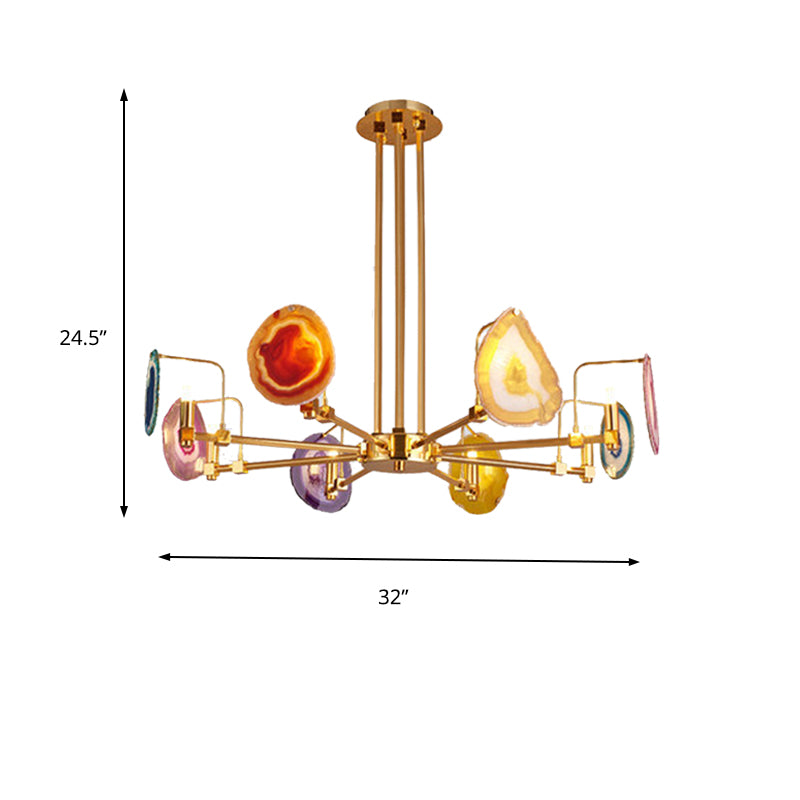Branch Metal Ceiling Lighting Fixture Modern 6/8/10-Head Gold Up Chandelier Pendant with Agates Clearhalo 'Ceiling Lights' 'Chandeliers' Lighting' options 155747